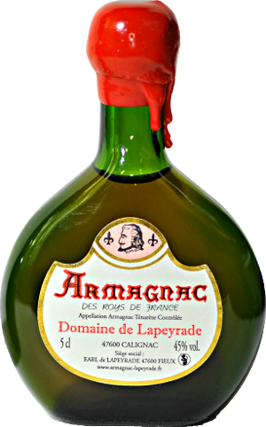 Vue détaillée d'une mignonnette d'Armagnac des Roys de France, Domaine de Lapeyrade.